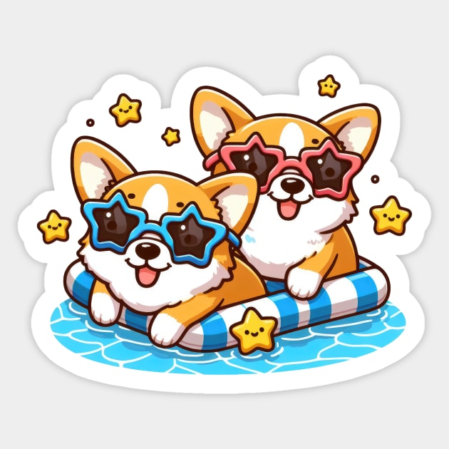 Corgi pool party Sticker by WellnerCreations